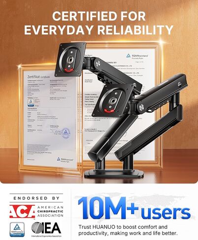 HUANUO Dual Desk Monitor Stand, for Two 13-35" Screens with USB, Height Adjustable Ultrawide Double Gas Spring Arm for 2 Monitors, 75 x 75mm/100 x 100mm VESA Mount, Hold up to 26.4lbs/Arm in Kuwait