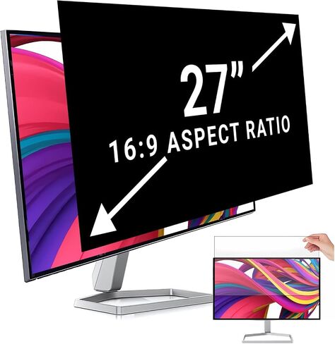 ZCAZY 27 Inch Monitor Privacy Screen Computer Screen Privacy Filter for 16:9 Widescreen Monitors Anti-Glare Blue Light Filter Privacy Cover in Kuwait