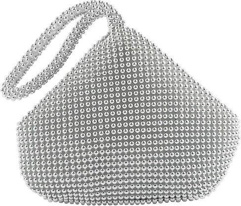 AUEAR, Triangle Bling Sequins Zipper Pouch Mini Size Women's Evening Clutch Bag Luxury Full Purse Sparkly Handbag for Prom Cocktail Party Wedding Engagement Silver in Kuwait