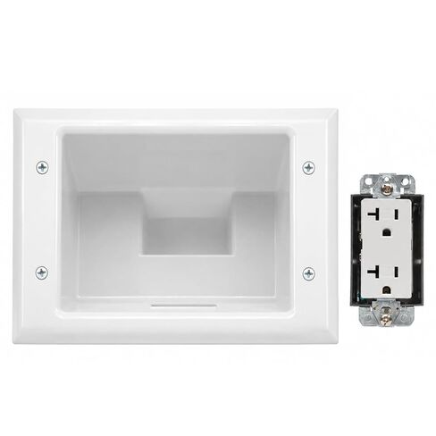 DATA COMM Electronics 45-0072-WH Commercial Grade Recessed Wall Plate Cable Pass Through, Mid-Size Low Voltage AV/HDMI Cord Hider with 20A Duplex Power Receptacle, TV & Home Theater, White in Kuwait