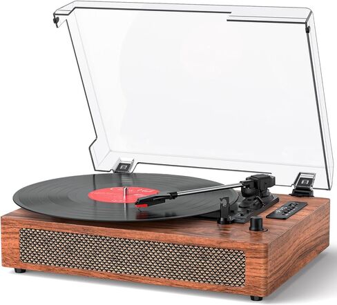Record Player Bluetooth Turntable with Built-in Speaker, USB Recording Audio Music Vintage Portable Turntable for Vinyl Records 3 Speed, LP Phonograph Record Player, Black in Kuwait