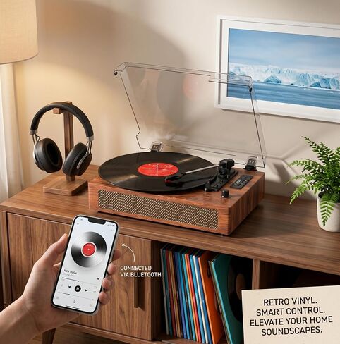 Record Player Bluetooth Turntable with Built-in Speaker, USB Recording Audio Music Vintage Portable Turntable for Vinyl Records 3 Speed, LP Phonograph Record Player, Black in Kuwait