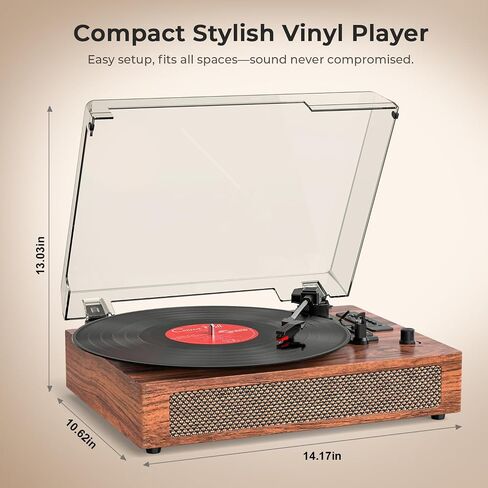 Record Player Bluetooth Turntable with Built-in Speaker, USB Recording Audio Music Vintage Portable Turntable for Vinyl Records 3 Speed, LP Phonograph Record Player, Black in Kuwait