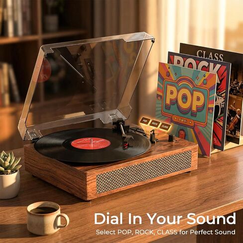 Record Player Bluetooth Turntable with Built-in Speaker, USB Recording Audio Music Vintage Portable Turntable for Vinyl Records 3 Speed, LP Phonograph Record Player, Black in Kuwait