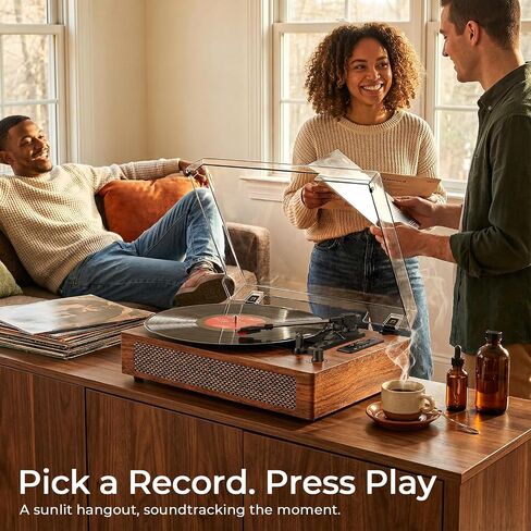 Record Player Bluetooth Turntable with Built-in Speaker, USB Recording Audio Music Vintage Portable Turntable for Vinyl Records 3 Speed, LP Phonograph Record Player, Black in Kuwait