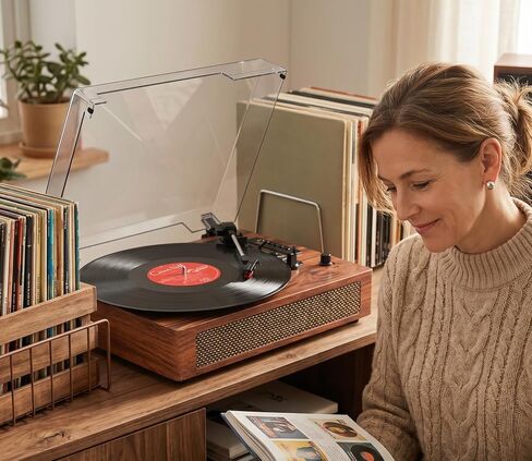 Record Player Bluetooth Turntable with Built-in Speaker, USB Recording Audio Music Vintage Portable Turntable for Vinyl Records 3 Speed, LP Phonograph Record Player, Black in Kuwait