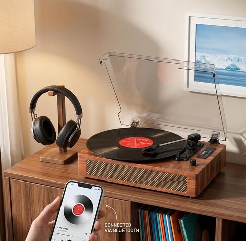 Record Player Bluetooth Turntable with Built-in Speaker, USB Recording Audio Music Vintage Portable Turntable for Vinyl Records 3 Speed, LP Phonograph Record Player, Black in Kuwait