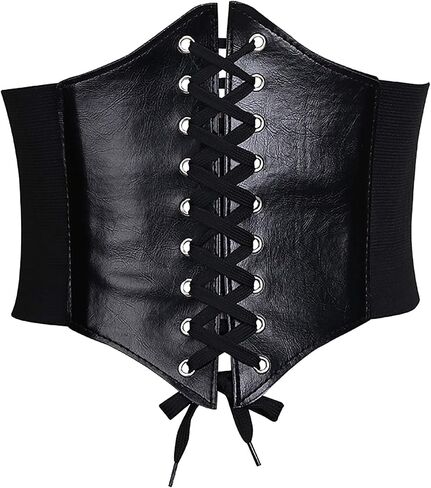 Glamorstar Corset Belt for Women Wide Elastic Tied Waspie Belts Lace-up Leather Waist Belts for Women Dresses in Kuwait