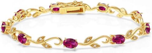 Gem Stone King 18K Yellow Gold Plated Silver Created Ruby and Diamond Greek Vine Tennis Bracelet For Women (4.63 Cttw, 7 Inch) in Kuwait