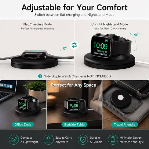 PZOZ Charger Stand for Apple Watch, Portable Charging Station Cable Management Dock Holder Organizer for iWatch Series Ultra 9 8 SE2 7 6 SE 5 4 49mm 45mm 44mm 42mm 41mm 40mm 38mm Accessories (Black) in Kuwait