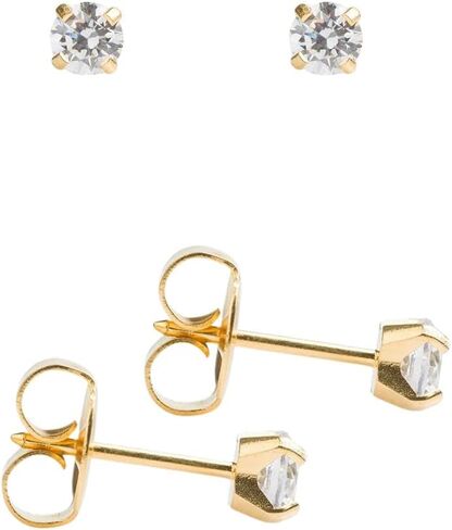 STUDEX Sensitive Cubic Zirconia Stud Earrings 4mm | Hypoallergenic and Nickel Safe for Sensitive Ears | Gold Plated Posts | High Fashion Earrings for Women and Men-PR-742-S in Kuwait