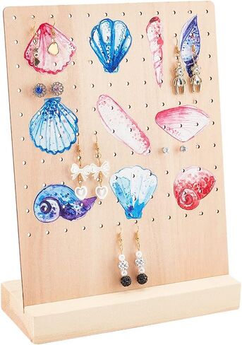 NBEADS 4-Tier Wooden Display Stand Riser, 12-Slot Earring Ring Holder Detachable Unfinished Wood Retail Jewelry Card Display Stand with Groove for Crafts Jewelry Storage Display, 15x15.7x12.6 in Kuwait