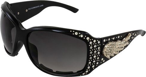 Rodeo Queen Angel Padded Motorcycle Sunglasses for Women Black Frame w/Rhinestones & Smoke Gradient Lens in Kuwait