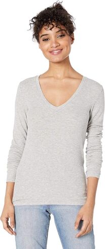 Splendid Women's 2x1 Rib Long Sleeve V-Neck T-Shirt in Kuwait