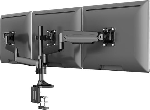 UPGRAVITY Triple Monitor Stand, 3 Monitor Desk Mount for Three Flat/Curved Computer Screens up to 32", Heavy-Duty Double C-Clamp Base, Fully Adjustable Gas Spring Monitor Arms Hold up to 30.9lbs Each in Kuwait