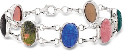 Ross-Simons Multi-Gemstone Scarab Bracelet in Sterling Silver. 7 inches in Kuwait