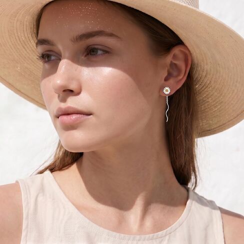 SLUYNZ 925 Sterling Silver Daisy Flower Earrings Dangle for Women Girls Flower Drop Earrings Daisy Tassel Threader Earring in Kuwait