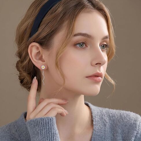 SLUYNZ 925 Sterling Silver Daisy Flower Earrings Dangle for Women Girls Flower Drop Earrings Daisy Tassel Threader Earring in Kuwait