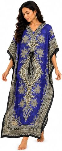 Art Of Creation Kaftan Dress Kimono Maxi Style Casual Dress for Women V-Neck 3/4 Sleeve Top Printed Free Size in Kuwait