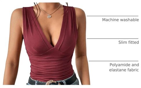 SweatyRocks Women's Casual Deep V Neck Sleeveless Slim Fit Ruched Tank Tops Summer Tee Tops in Kuwait