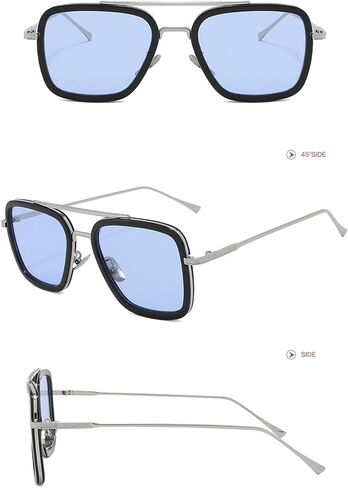 iKANOO Tony Stark Sunglasses for Men Women Vintage Square Metal Frame Iron Man Glasses Spider Man Eyeglasses in Kuwait