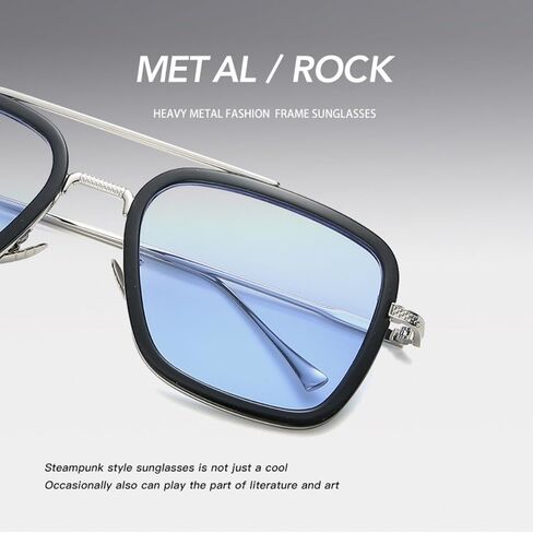iKANOO Tony Stark Sunglasses for Men Women Vintage Square Metal Frame Iron Man Glasses Spider Man Eyeglasses in Kuwait
