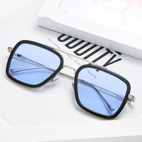 iKANOO Tony Stark Sunglasses for Men Women Vintage Square Metal Frame Iron Man Glasses Spider Man Eyeglasses in Kuwait