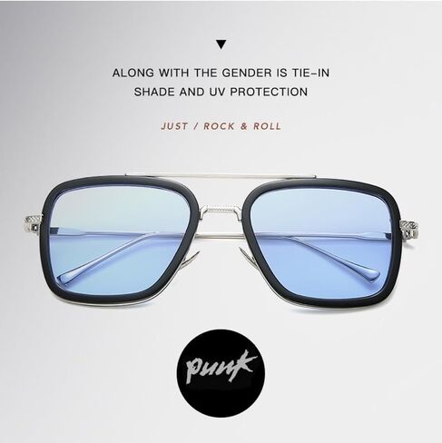 iKANOO Tony Stark Sunglasses for Men Women Vintage Square Metal Frame Iron Man Glasses Spider Man Eyeglasses in Kuwait