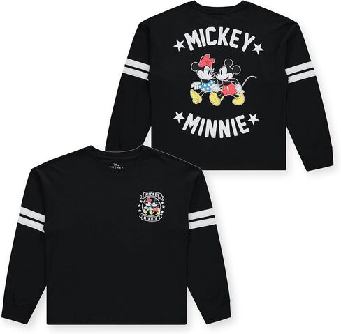 Disney Ladies Mickey & Minnie Mouse Shirt - Mickey & Minnie Mouse Mickey & Minnie Long Sleeve Varsity Stripe Athletic Tee in Saudi Arabia