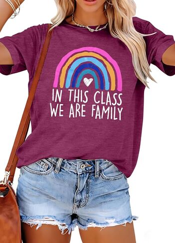 Teacher Shirts for Women Cut Rainbow Heart Graphic Tee Kindergarten Teacher Shirt Inspirational Sayings T-Shirt… in Kuwait