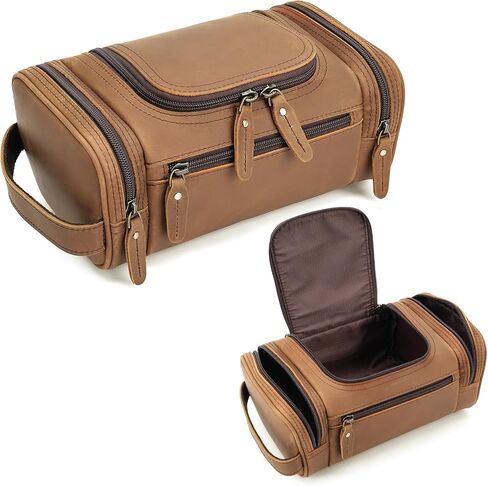 Polare Toiletry Bag Full Grain Leather Shaving Kit Dopp Kit Travel Case Wash Bag with YKK Zippers in Kuwait