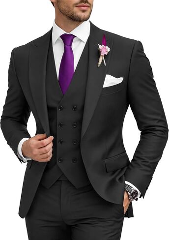 Men's 3 Piece Suit Slim Fit Suits One Button Blazer Vest Pants Formal Business Wedding Prom Suits in Kuwait
