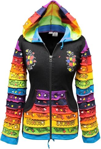 Shopoholic Fashion Women Rainbow Sleeved Flower Patch Hoodie in Kuwait