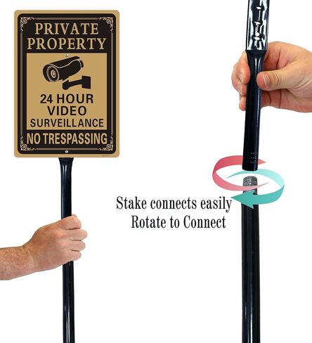 2 Pack Large Private Property No Trespassing Sign - 24 Hours Video Surveillance Warning Sign | 14" x 10" Rust Free Aluminum Easy Mounting Fade Resistance in Kuwait
