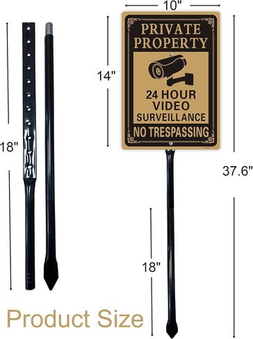 2 Pack Large Private Property No Trespassing Sign - 24 Hours Video Surveillance Warning Sign | 14" x 10" Rust Free Aluminum Easy Mounting Fade Resistance in Kuwait