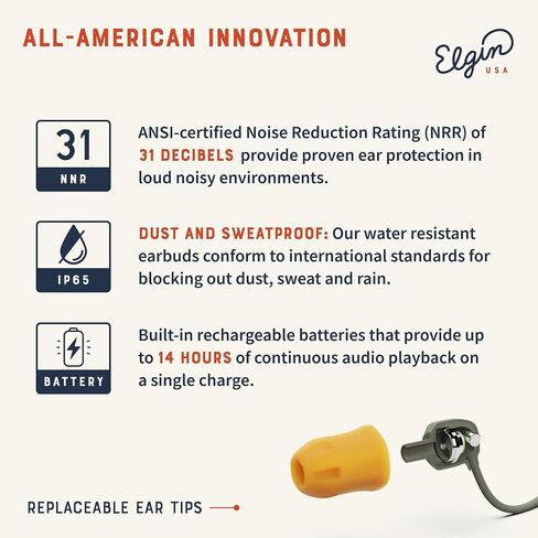 Elgin Ruckus Discord Bluetooth Earplug Earbuds | OSHA Compliant Wireless Noise Reduction in-Ear Headphones : Isolating Ear Plug Earphones in Kuwait