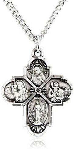 Heartland Men's Sterling Silver 4 Way Cross Pendant + USA Made + Chain Choice in Kuwait