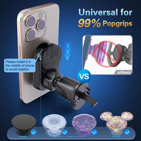 pop-tech Car Vent Phone Mount for Socket Grip, Air Vent Clip Phone Holder Compatible with Magsafe Wallet Black & iPhone Samsung Card Holder, Cell Phone Stand with Sticky Adhesive in Kuwait
