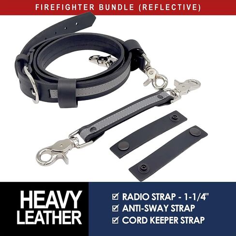 Boston Leather Firefighter's Bundle- Anti-Sway Strap for Radio Strap, Reflective Radio Strap/Belt, Firefighter's Radio Holder (for Motorola HT750 / HT1250), 2 Cord Keepers in Kuwait