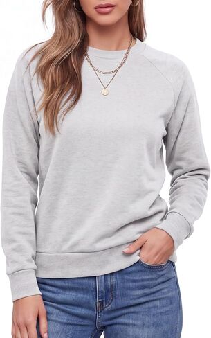 Design by Olivia Women's Basic Soft & Comfortable Pullover Fleece Crewneck Sweatshirt Fall Outfits in Kuwait