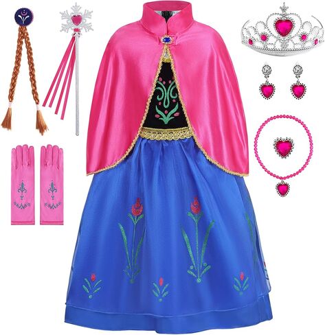 Aoiviss Princess Anna Dress for Girls Frozen Princess Costume Fancy Dress up for Halloween Carnival Snow Party Cosplay in Kuwait