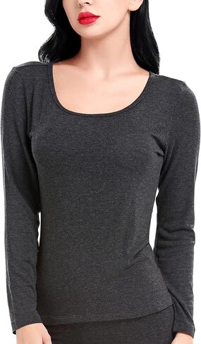 LIQQY Women's Ultra Thin Crew Neck Long-Sleeve Thermal Underwear Shirt Top Undershirt in Kuwait