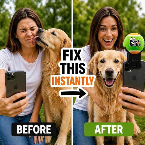 Cell Phone Dog Universal Selfie Stick, Dog Training, Tennis Ball for Dogs Photos, Pet Selfie Tool Get Your Pooches Attention (AS SEEN ON Shark Tank) - Green in Kuwait