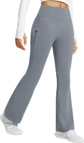 BALEAF Women's Fleece Lined Pants Winter Thermal Yoga Pants Flare Leggings Waterproof Warm Bell Bottom Leggings with Pockets 31'' Grey XS in Kuwait