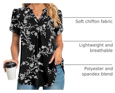 Anyhold Women's Summer Dressy Chiffon Blouse Notch V Neck Petal Sleeve Tops Loose Casual Cute Shirts for Work in Kuwait
