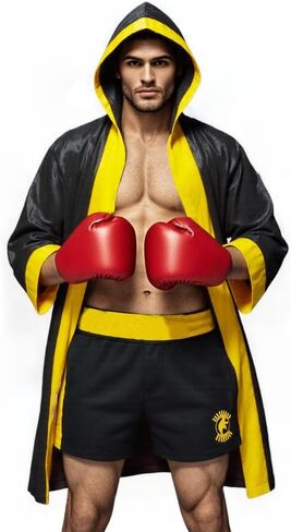 COSMAKER Adult Satin Mens American Flag Boxing Costume Balboa Boxer US Stars and Stripes Hooded Robe with Shorts in Kuwait
