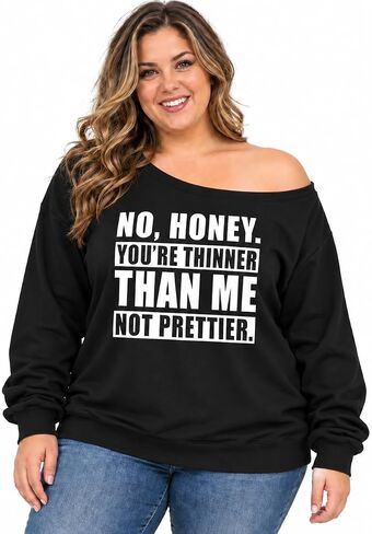 CURVESTYLES Plus Size Sweaters for Women Off Shoulder Sweatshirt Printed Slouchy Shirt Long Sleeve Oversized Pullover Tops in Kuwait