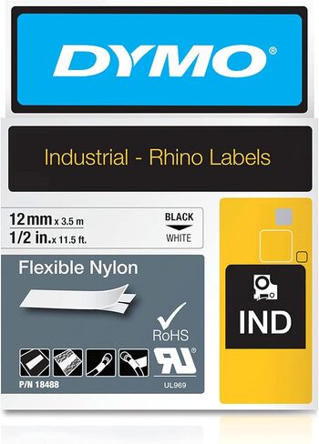 ملصقات DYMO Rhino الصناعية المرنة من النايلون، 3/4 بوصة × 11.5 بوصة، طباعة سوداء على شريط أصفر in Kuwait
