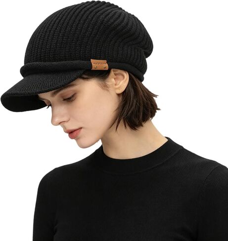 Winter Visor Beanie Men and Women Cold Weather Thick Fleece Knitted Hat with Bill in Kuwait