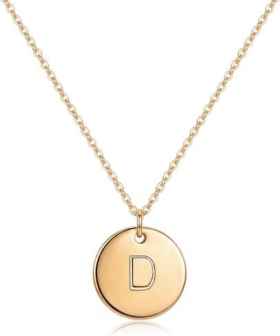 Bemoly Initial Necklace for Women Round 11MM Coin Disc Double Side Engraved Letter A-Z Hammered Pendant 14K Gold Plated Personalized Alphabet Birthday Jewelry 17.5" in Kuwait